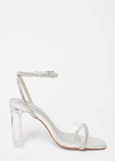 Quiz Silver Diamante Clear Block Heels
