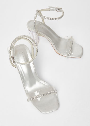 Quiz Silver Diamante Clear Block Heels