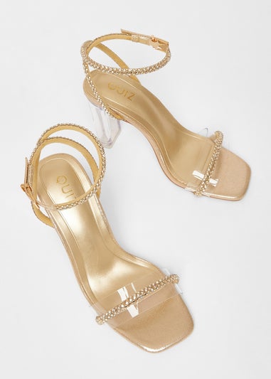 Quiz Gold Diamante Clear Block Heels