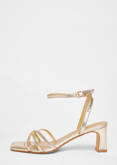 Quiz Gold Wide Fit Strappy Block Heels