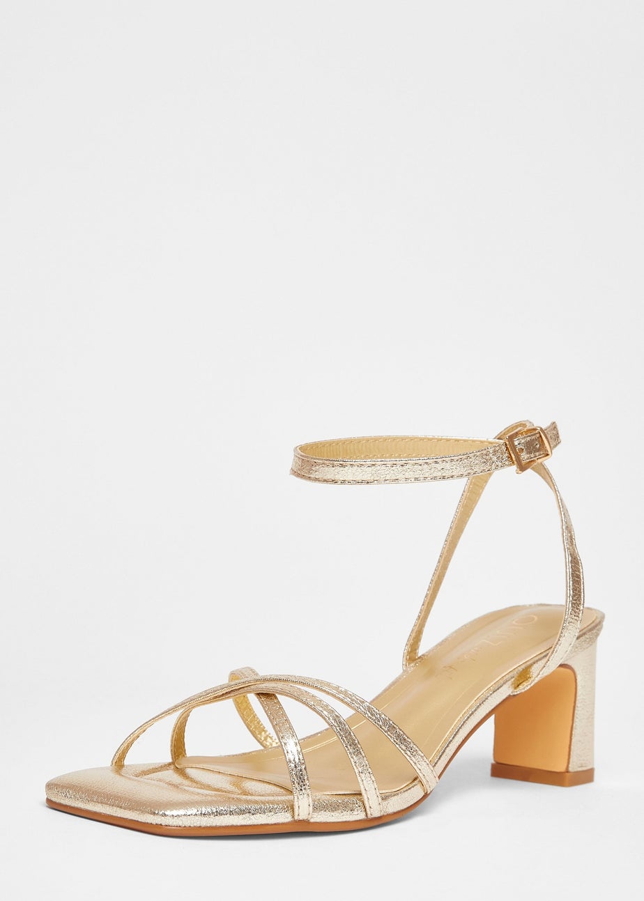Quiz Gold Wide Fit Strappy Block Heels