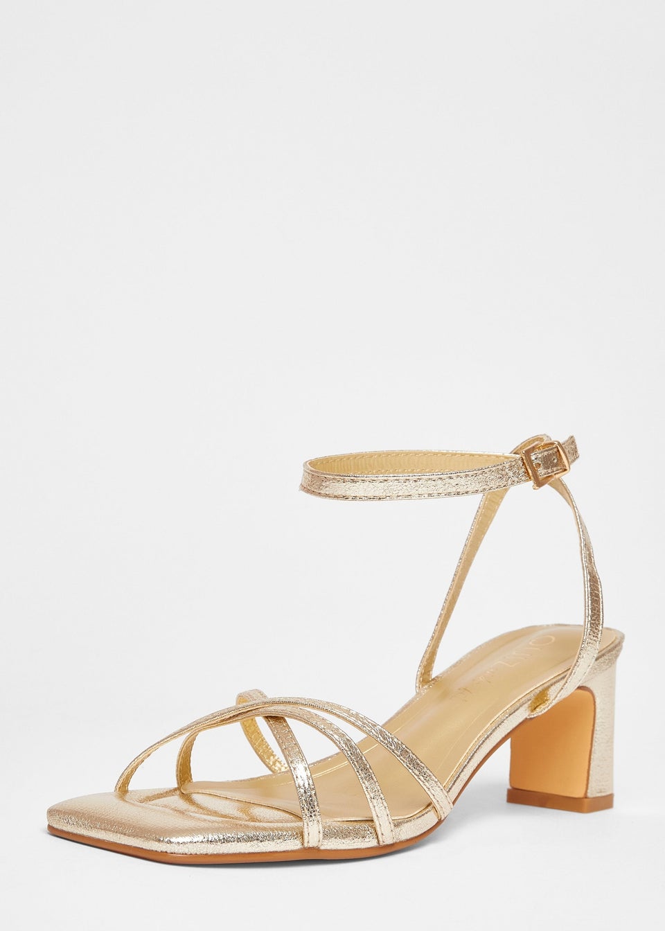 Quiz Gold Wide Fit Strappy Block Heels