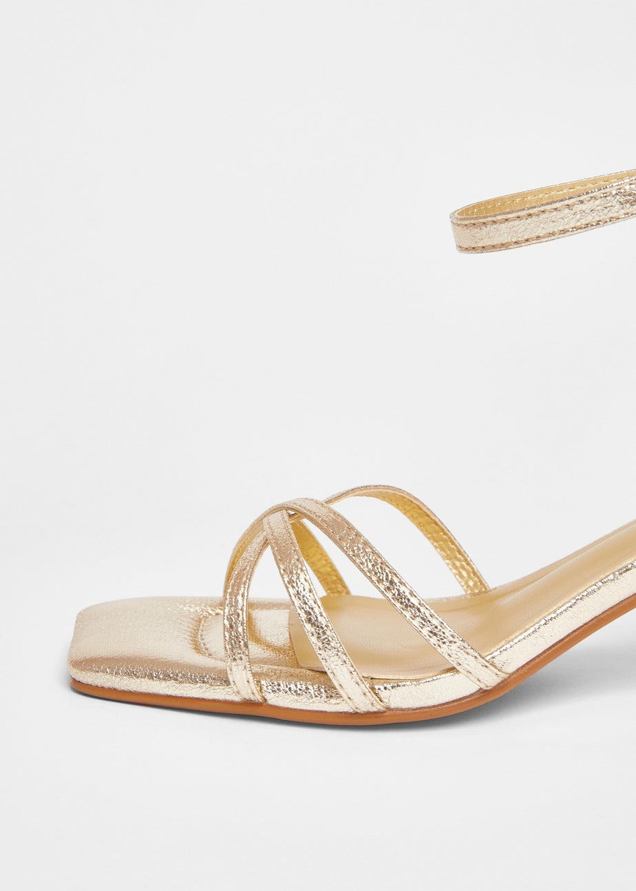 Quiz Gold Wide Fit Strappy Block Heels