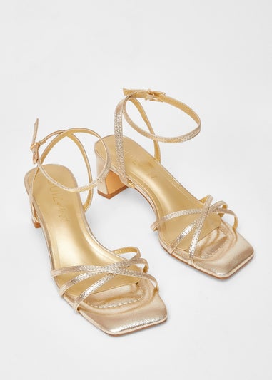 Quiz Gold Wide Fit Strappy Block Heels