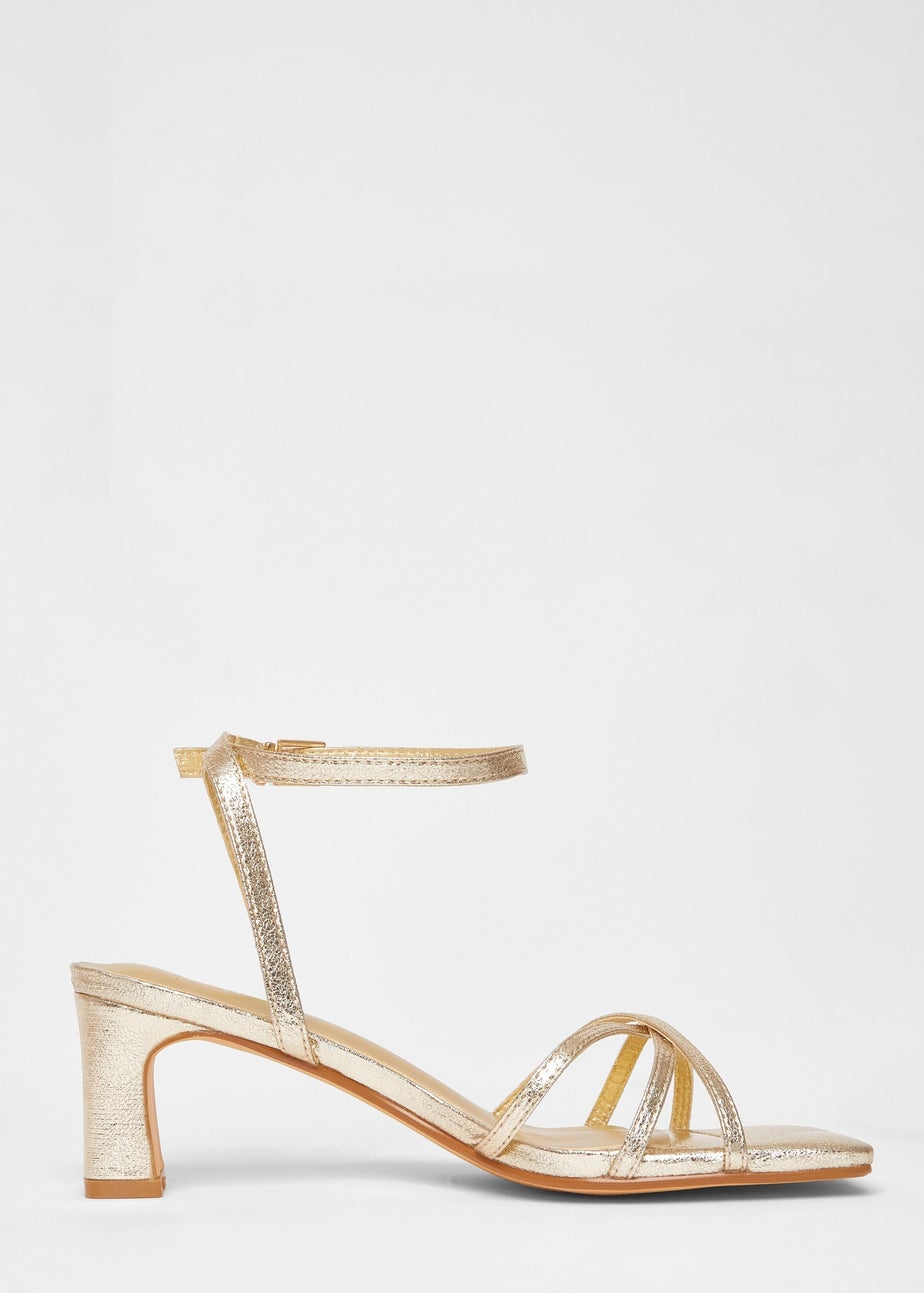 Quiz Gold Wide Fit Strappy Block Heels