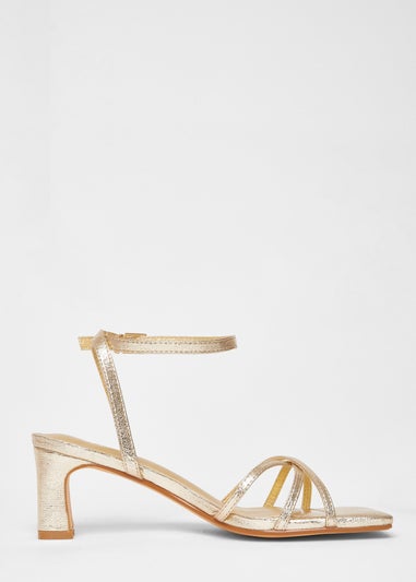 Quiz Gold Wide Fit Strappy Block Heels