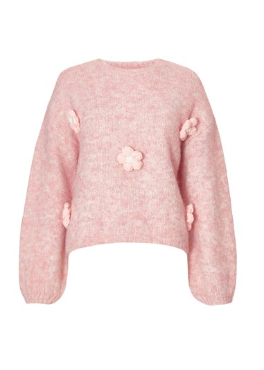 Quiz Pink Knitted Floral Jumper