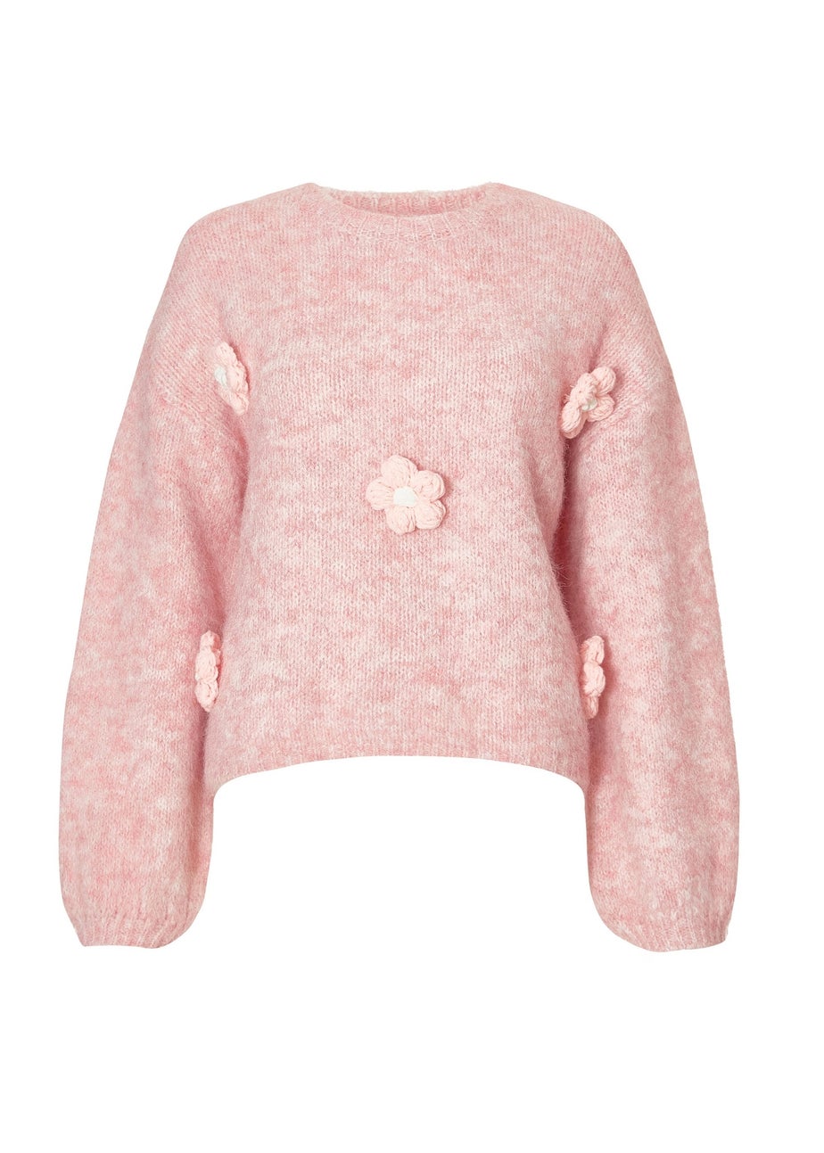 Quiz Pink Knitted Floral Jumper