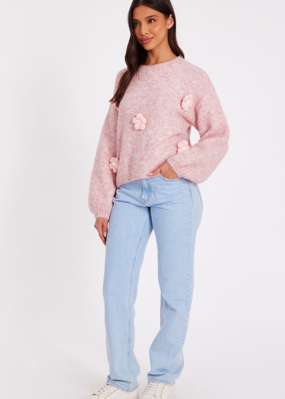 Quiz Pink Knitted Floral Jumper