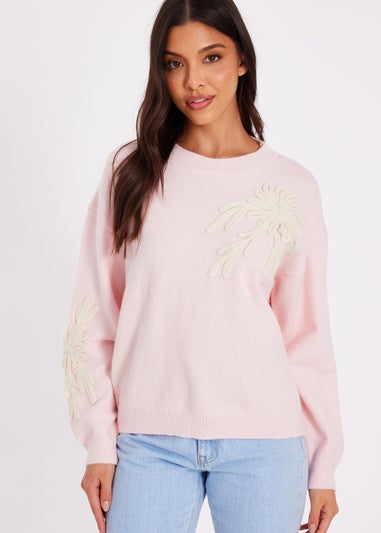 Quiz Pink Embroidered Flower Jumper