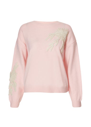 Quiz Pink Embroidered Flower Jumper