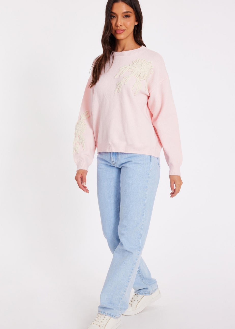 Quiz Pink Embroidered Flower Jumper