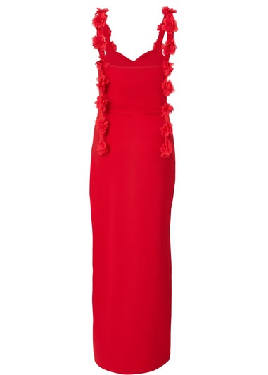 Quiz Red Floral Trim Midaxi Dress