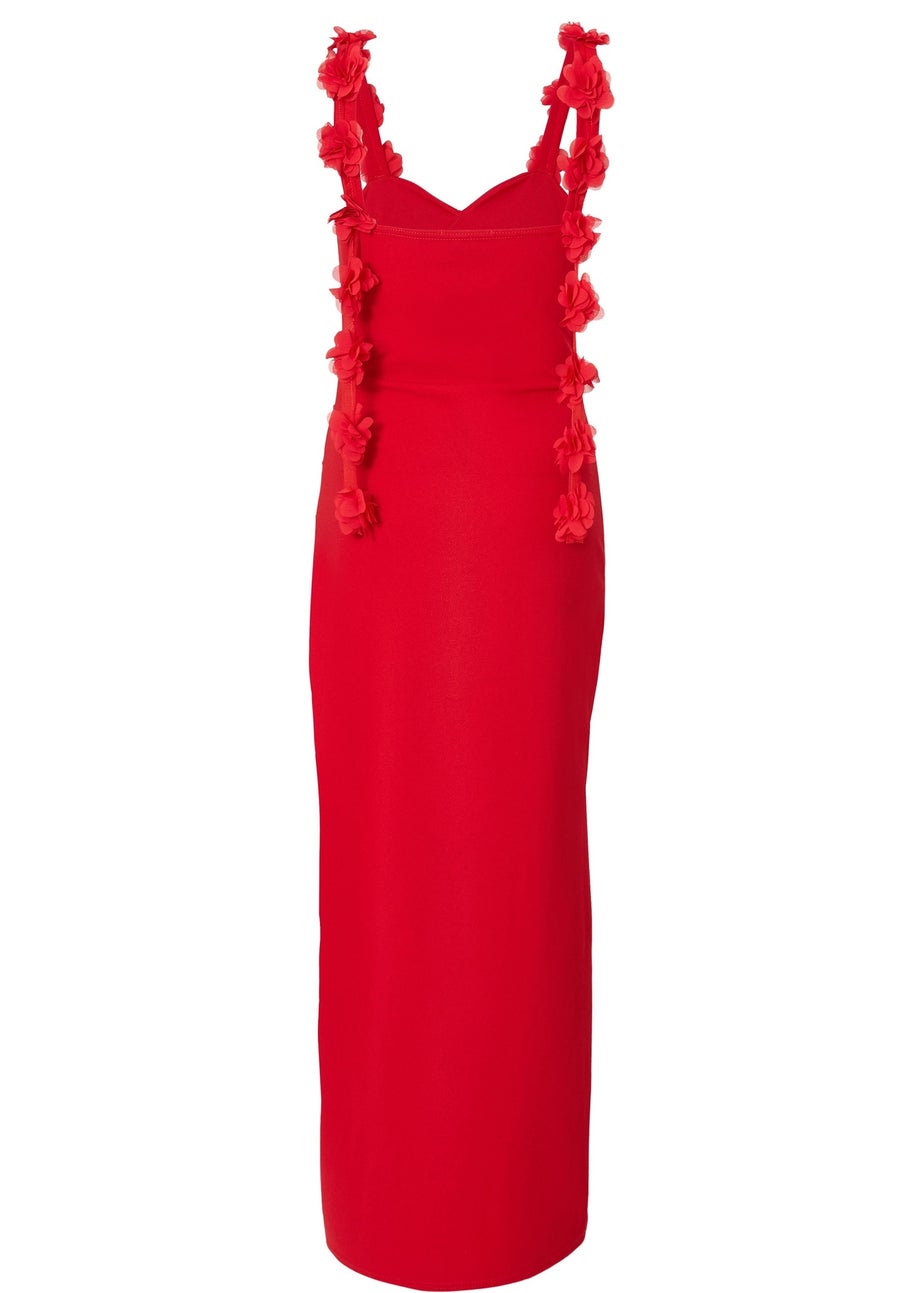 Quiz Red Floral Trim Midaxi Dress