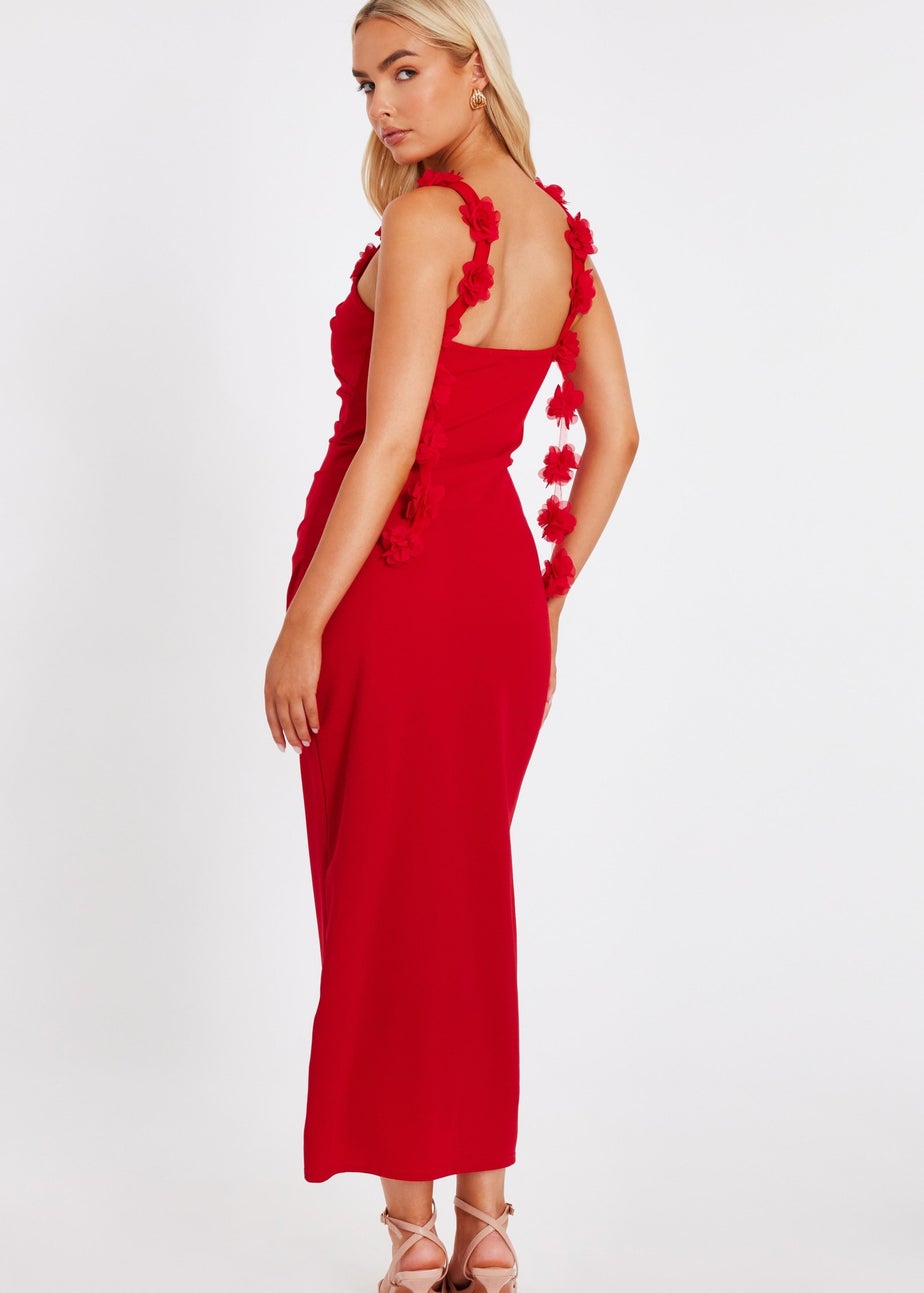 Quiz Red Floral Trim Midaxi Dress