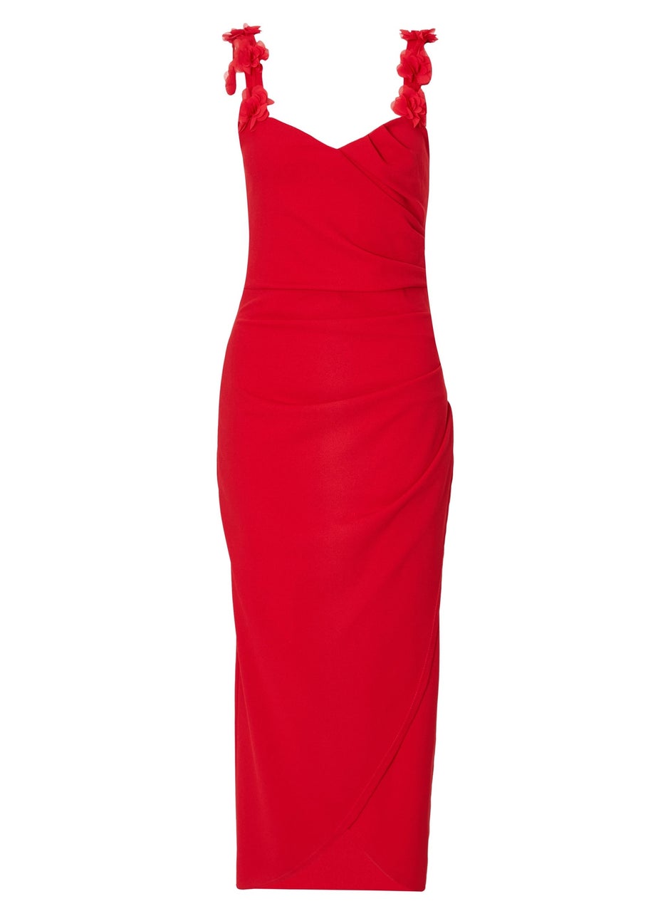 Quiz Red Floral Trim Midaxi Dress