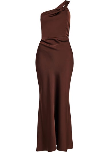 Quiz Brown Satin One Shoulder Midaxi Dress