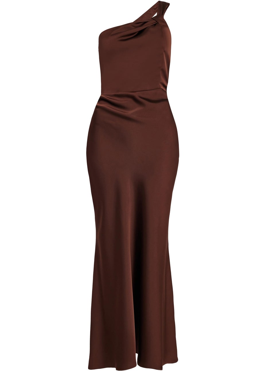 Quiz Brown Satin One Shoulder Midaxi Dress