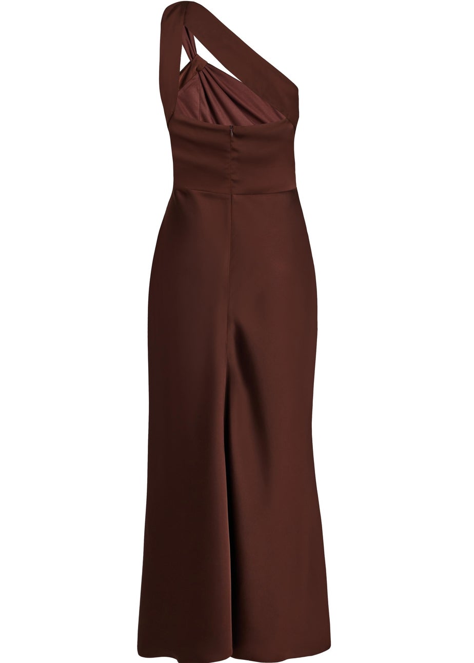 Quiz Brown Satin One Shoulder Midaxi Dress