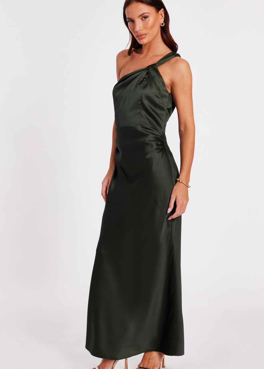 Quiz Green Satin One Shoulder Midaxi Dress