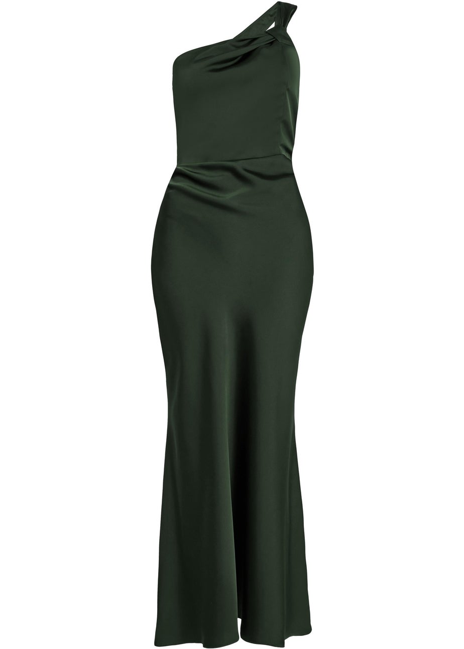 Quiz Green Satin One Shoulder Midaxi Dress