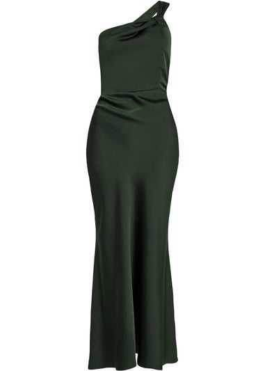 Quiz Green Satin One Shoulder Midaxi Dress