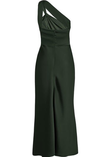 Quiz Green Satin One Shoulder Midaxi Dress