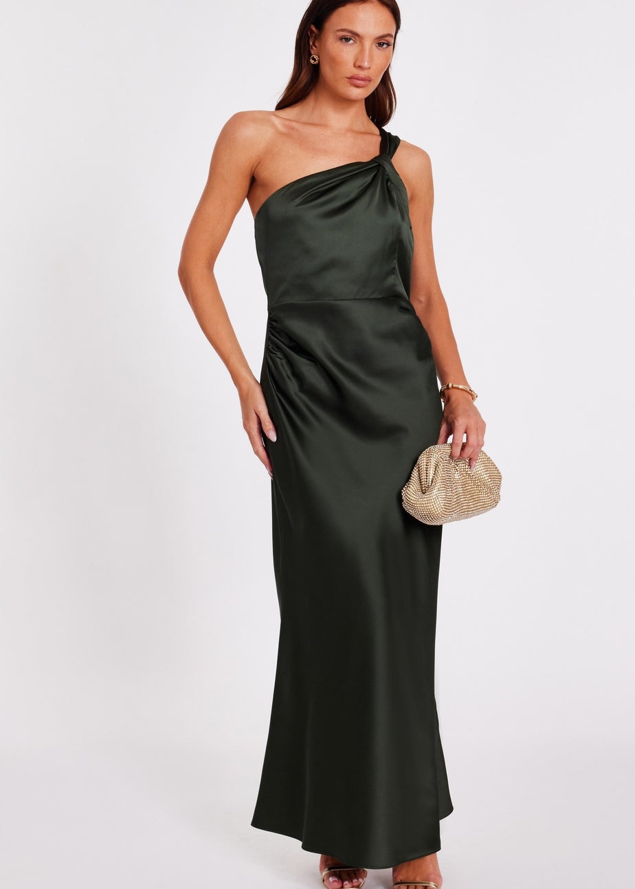 Quiz Green Satin One Shoulder Midaxi Dress