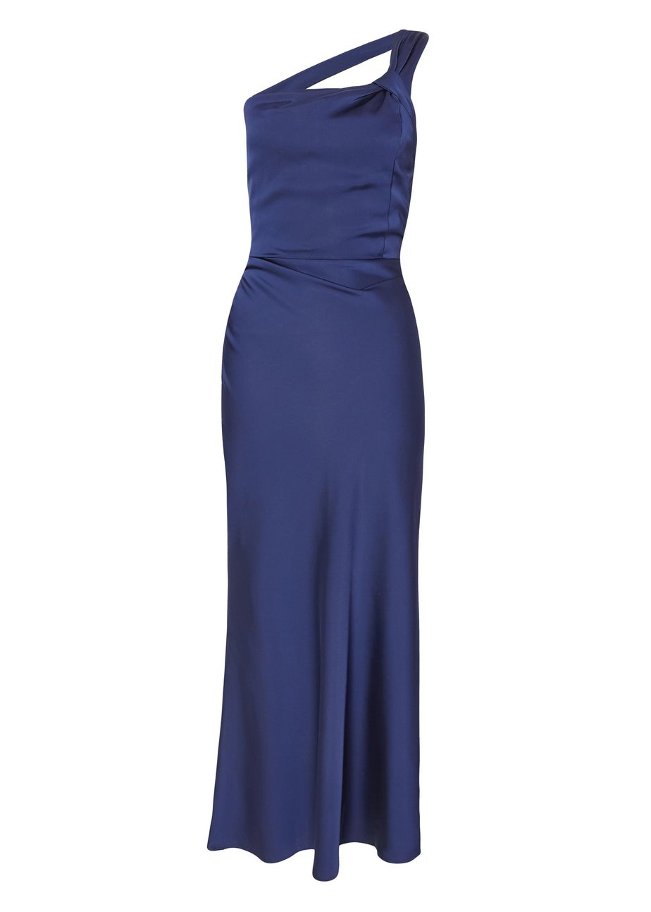 Quiz Navy Satin One Shoulder Midaxi Dress