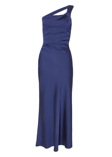 Quiz Navy Satin One Shoulder Midaxi Dress