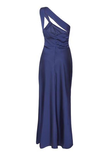 Quiz Navy Satin One Shoulder Midaxi Dress