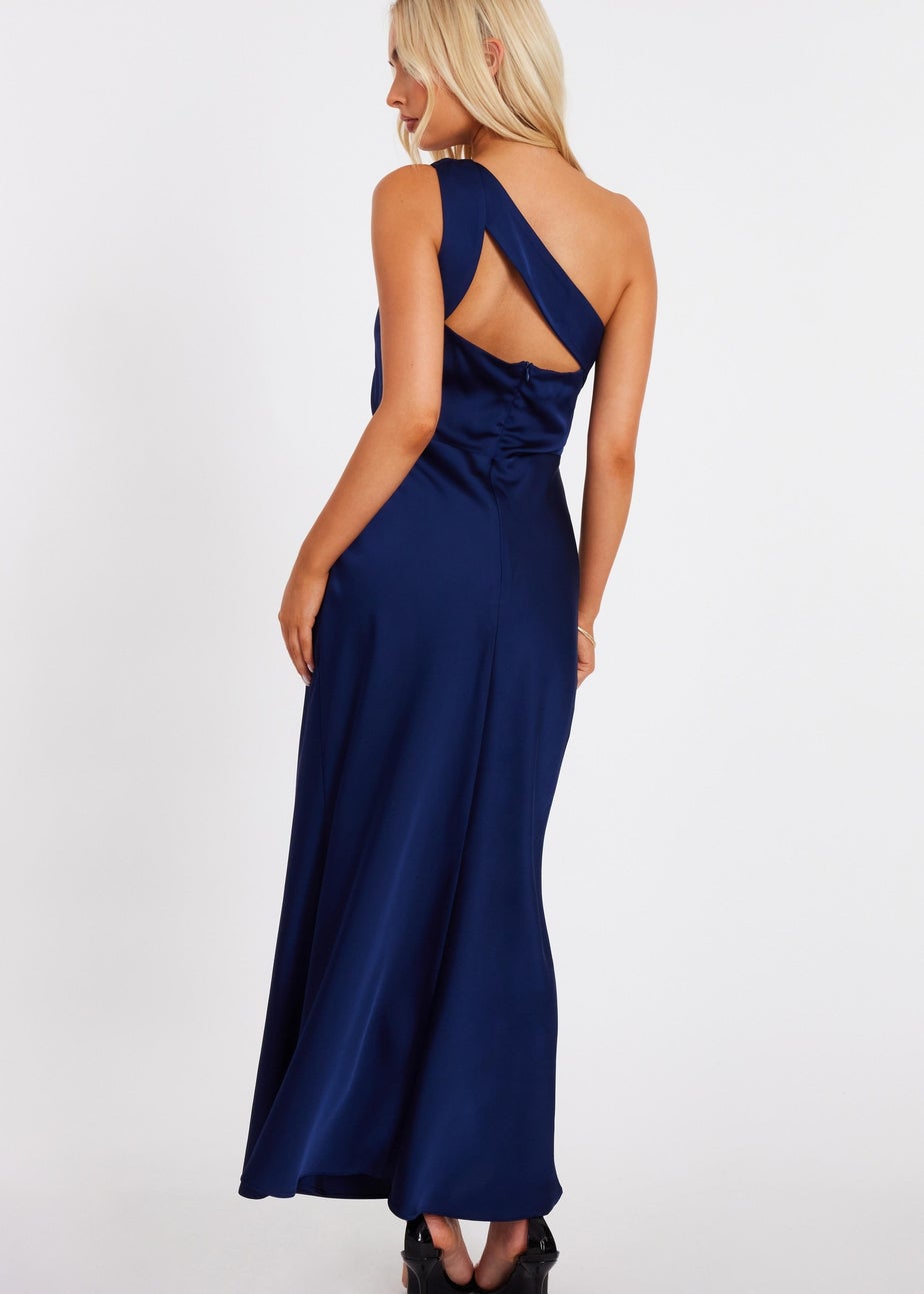 Quiz Navy Satin One Shoulder Midaxi Dress