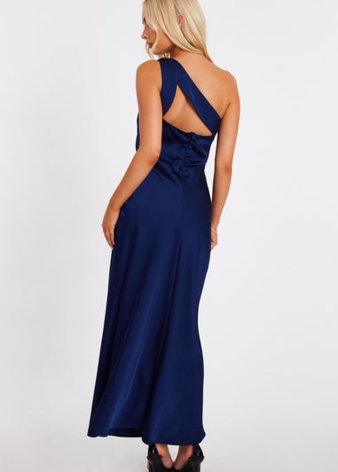 Quiz Navy Satin One Shoulder Midaxi Dress