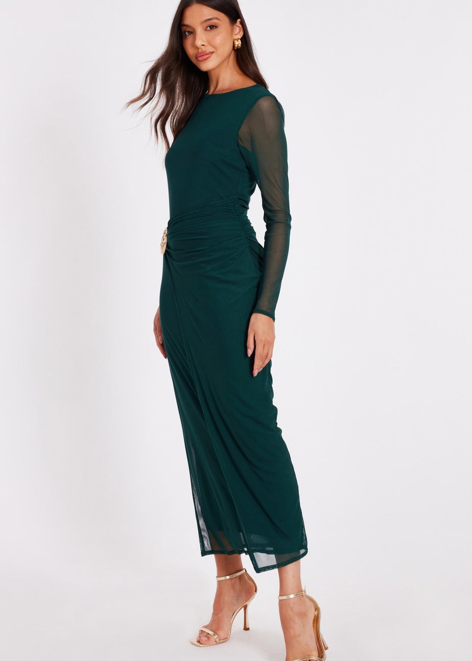 Quiz Green Mesh Buckle Midaxi Dress