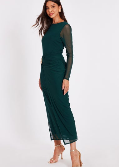 Quiz Green Mesh Buckle Midaxi Dress