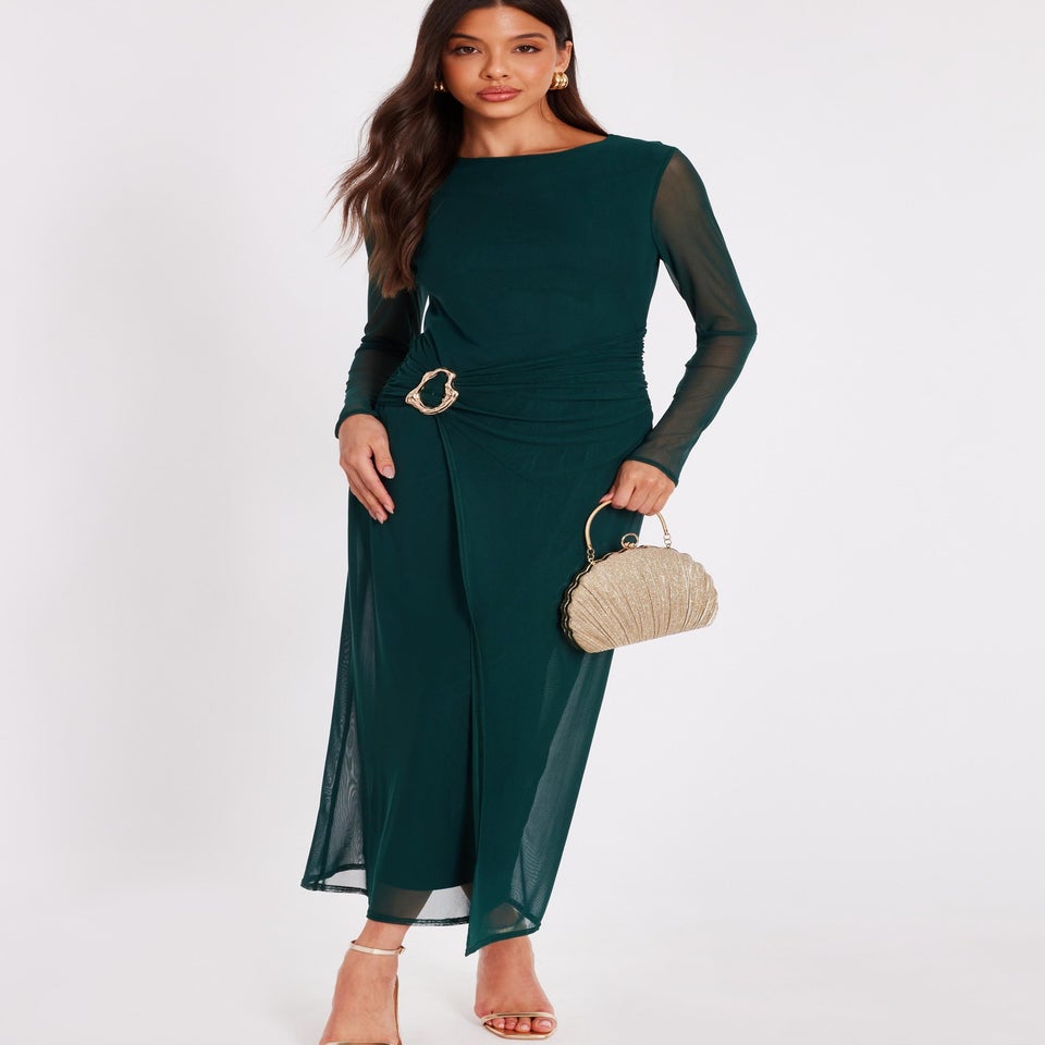 Quiz Green Mesh Buckle Midaxi Dress