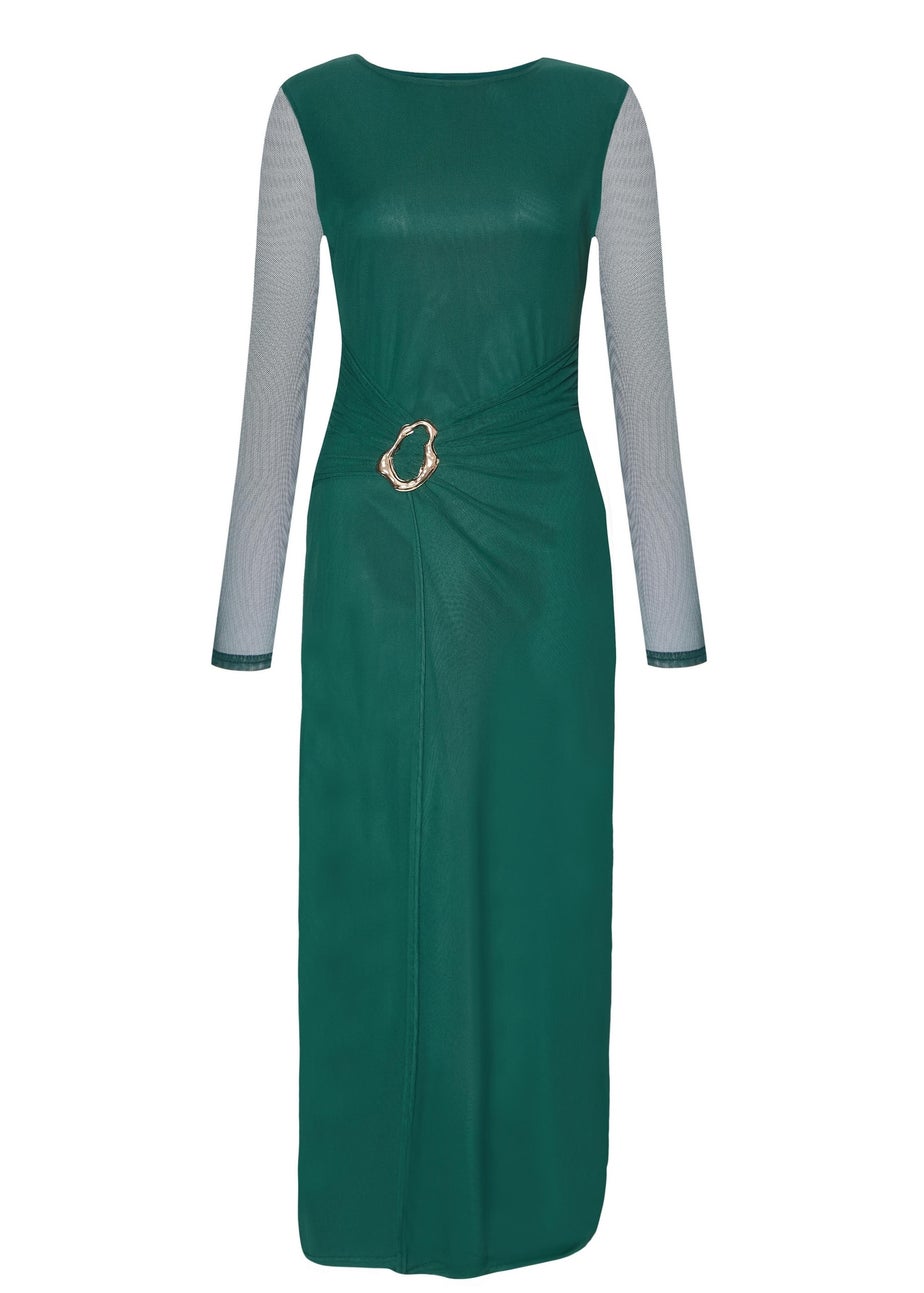 Quiz Green Mesh Buckle Midaxi Dress