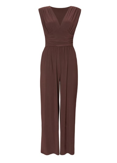 Quiz Brown Petite Ruched Wide Leg Jumpsuit