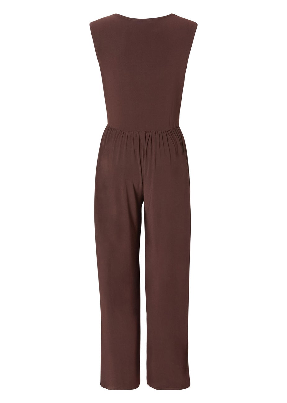 Quiz Brown Petite Ruched Wide Leg Jumpsuit