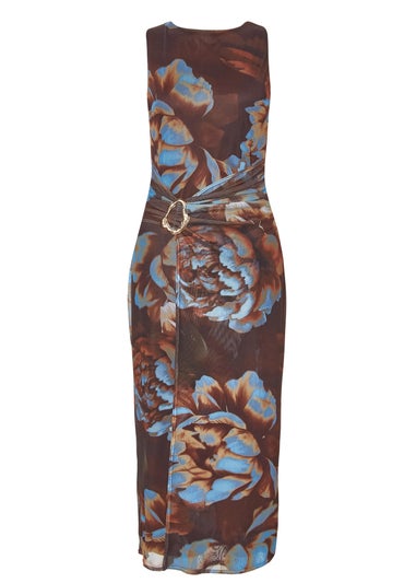 Quiz Brown Petite Floral Mesh Midaxi Dress