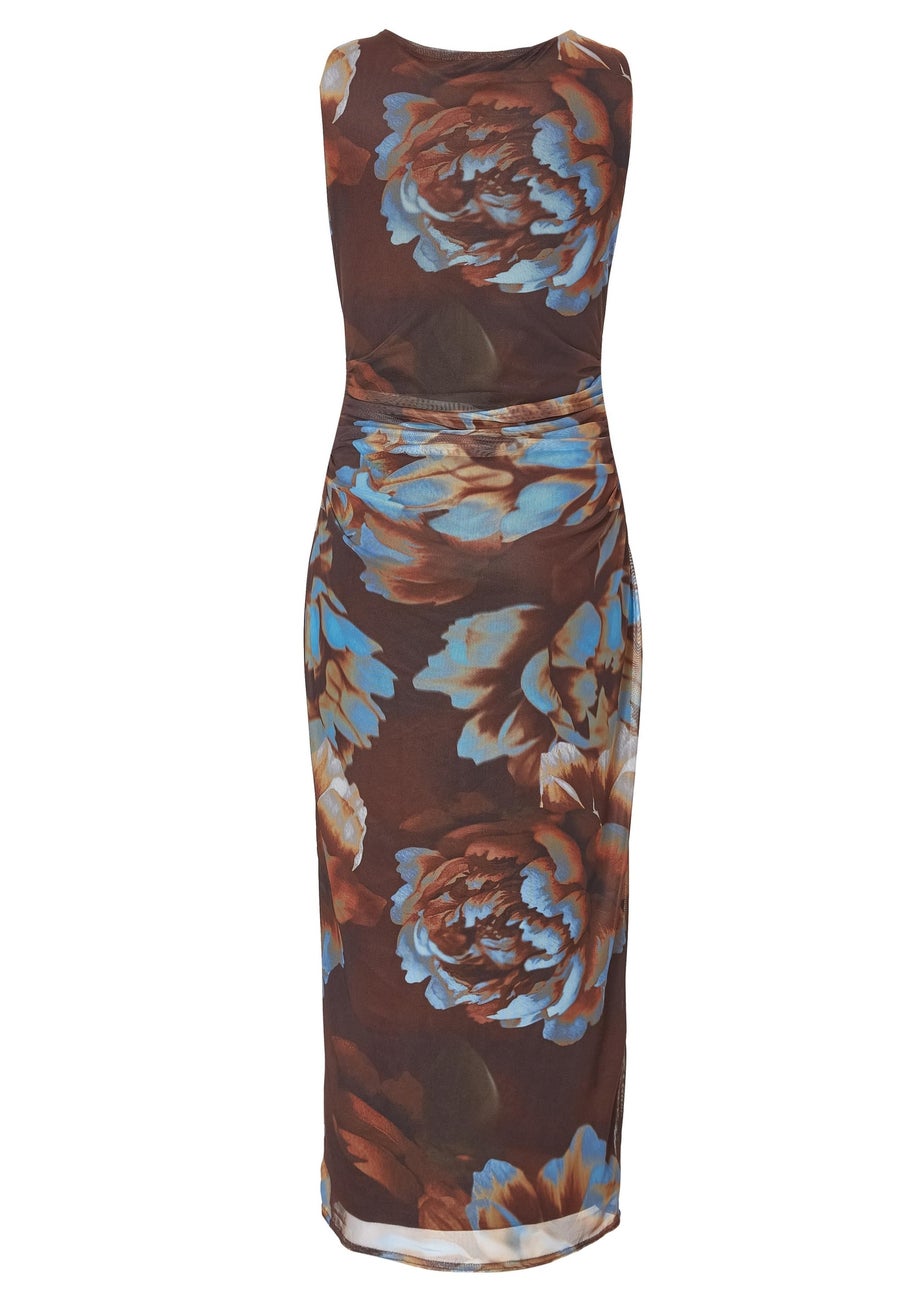 Quiz Brown Petite Floral Mesh Midaxi Dress