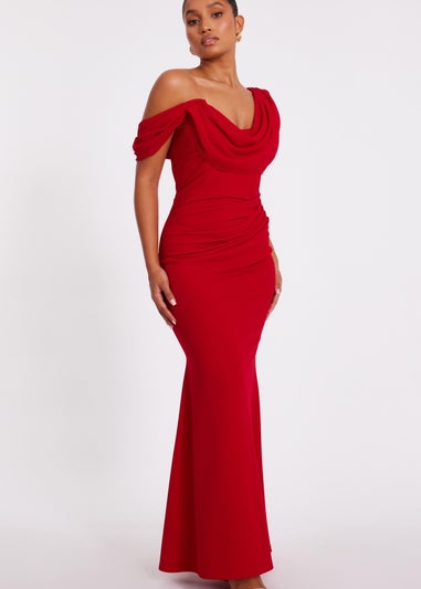 Quiz Red Petite Drop Sleeve Maxi Dress