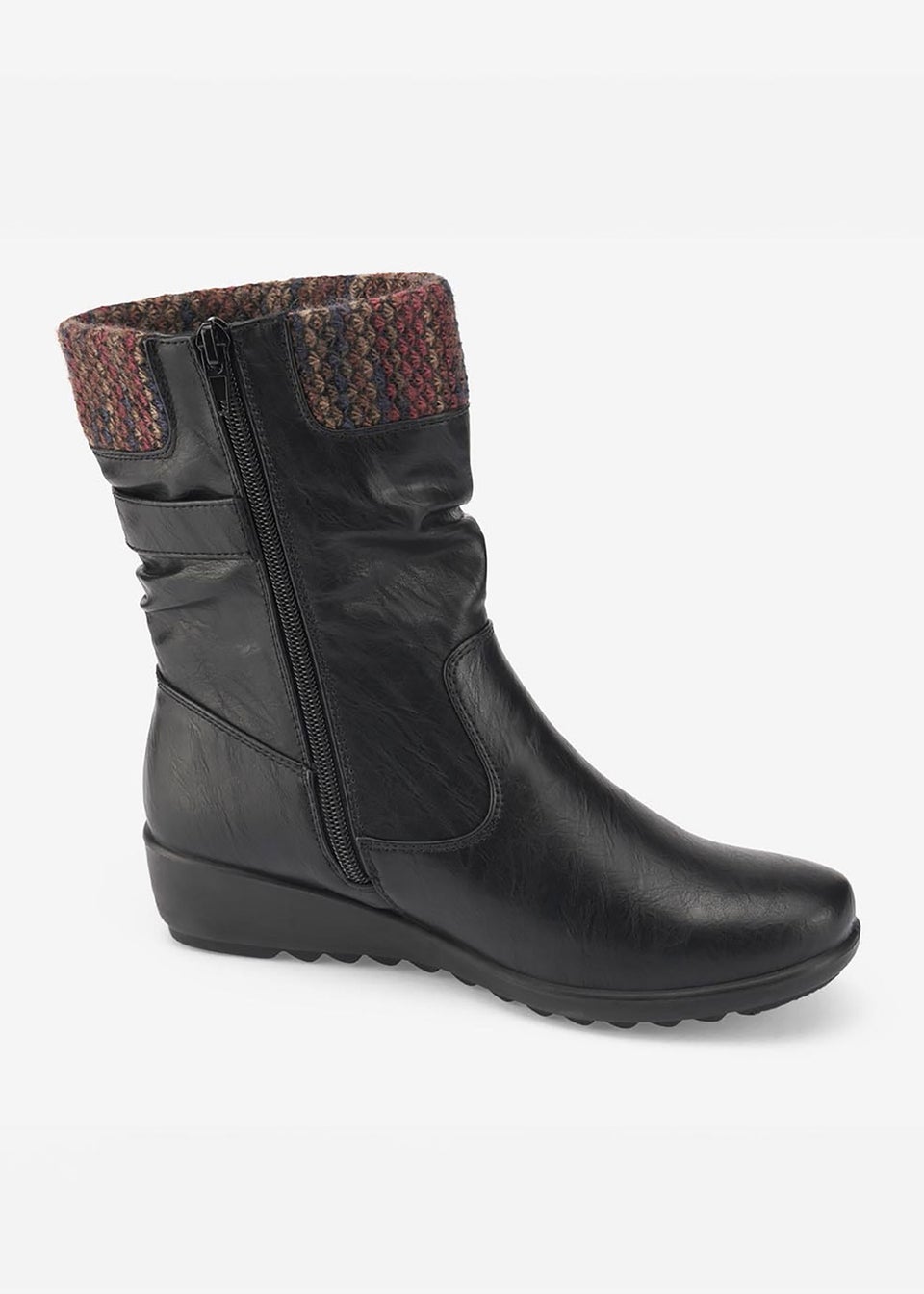 Cotton Traders Black Flexisole Mid-Calf Knitted Collar Boots