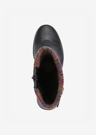 Cotton Traders Black Flexisole Mid-Calf Knitted Collar Boots