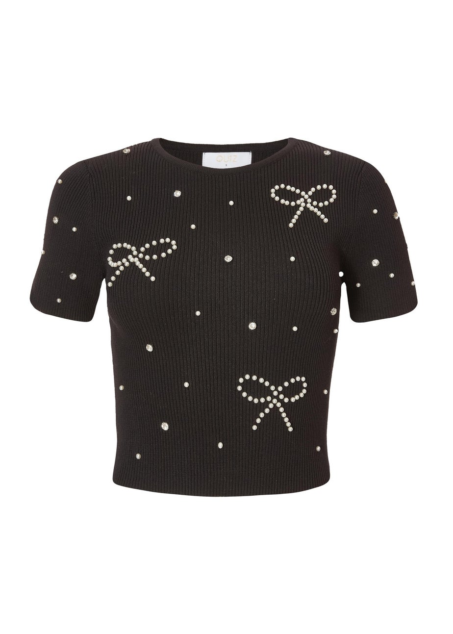 Quiz Black Pearl Bow Crop Top