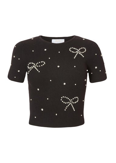 Quiz Black Pearl Bow Crop Top