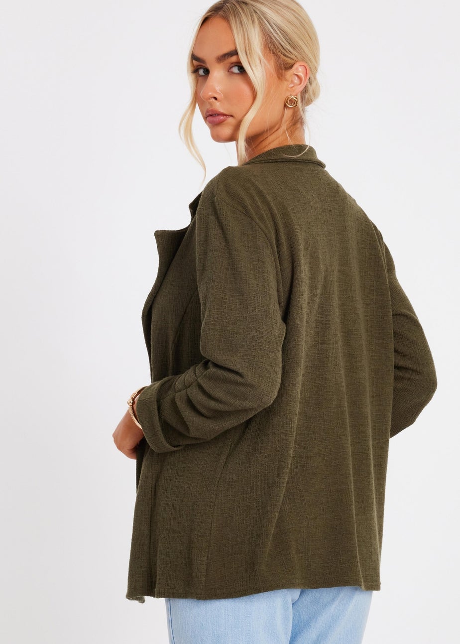 Quiz Khaki Textured Ruched Sleeve Blazer