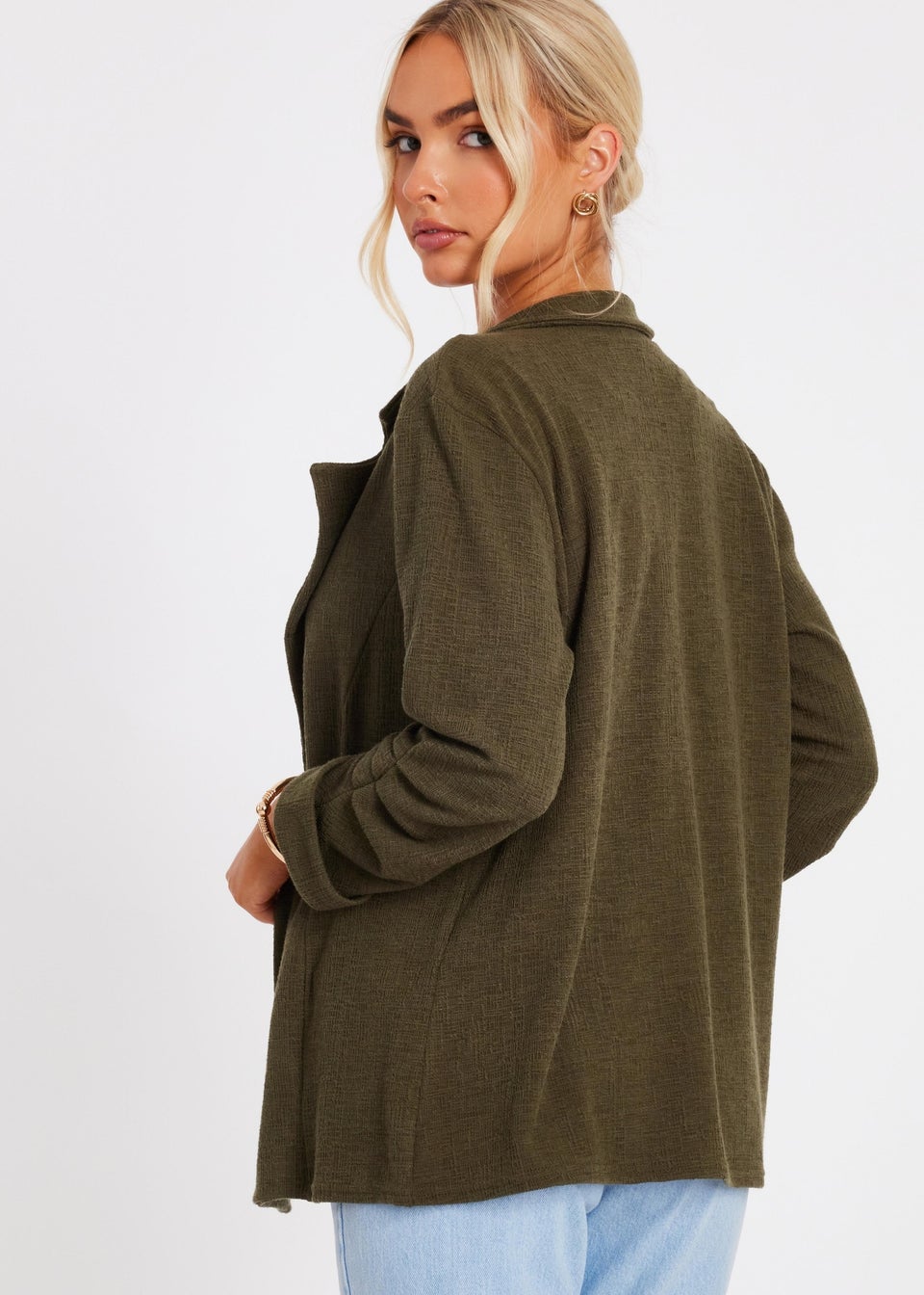 Quiz Khaki Textured Ruched Sleeve Blazer