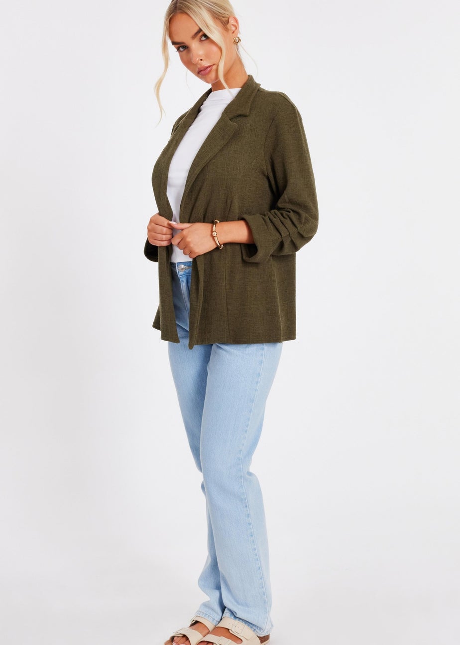 Quiz Khaki Textured Ruched Sleeve Blazer