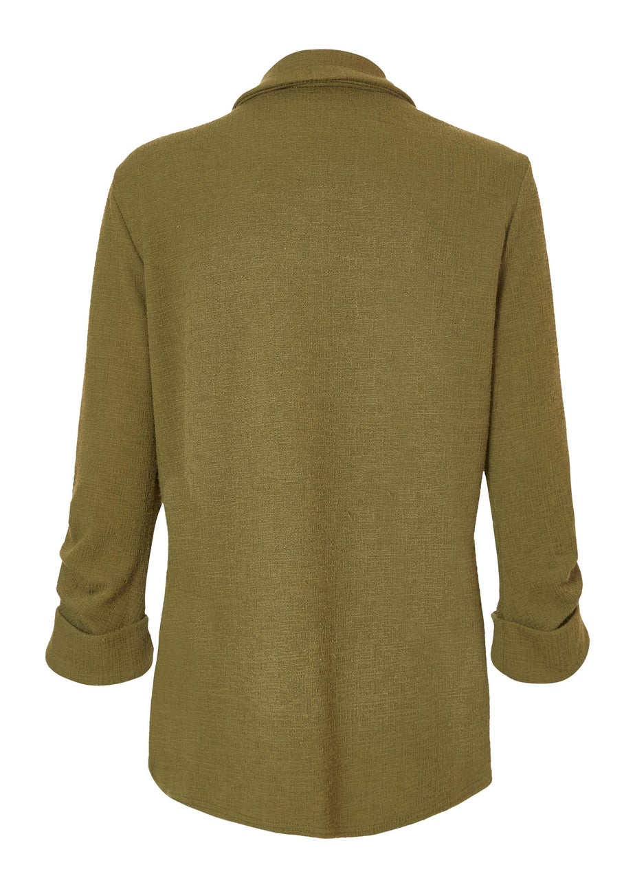 Quiz Khaki Textured Ruched Sleeve Blazer